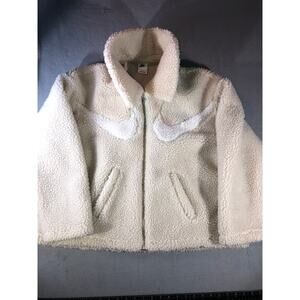 Nike Sherpa Fleece Jacket Big Swoosh Cream White Women’s M Cozycore Streetwear
